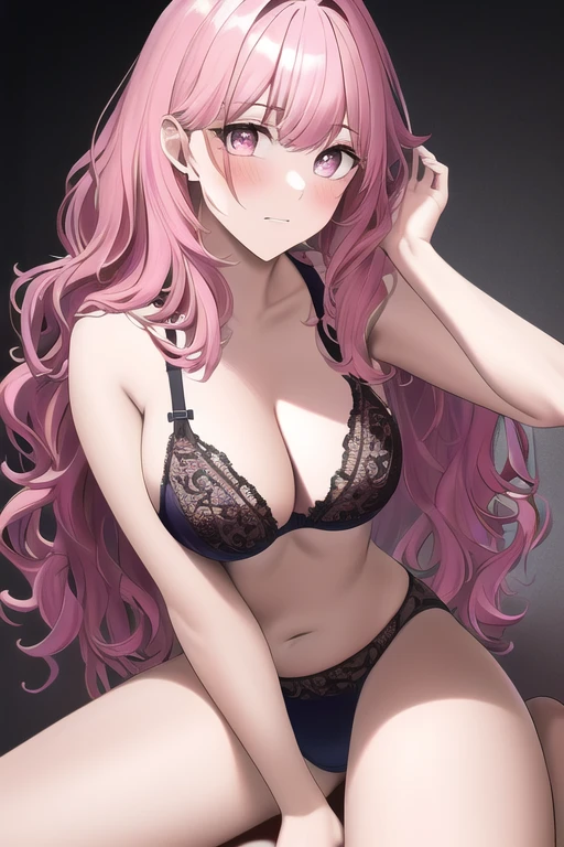 [NovelAI] Wavy hair Masterpiece Looking upwards Hands between legs Cosplay Underwear [Illustration]